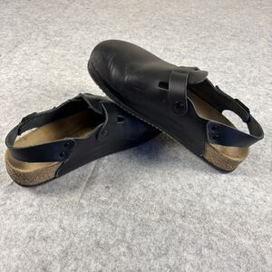 Birkenstock Black Leather Tokio Super Grip Clogs Mules Heel Strap Unisex Size 41